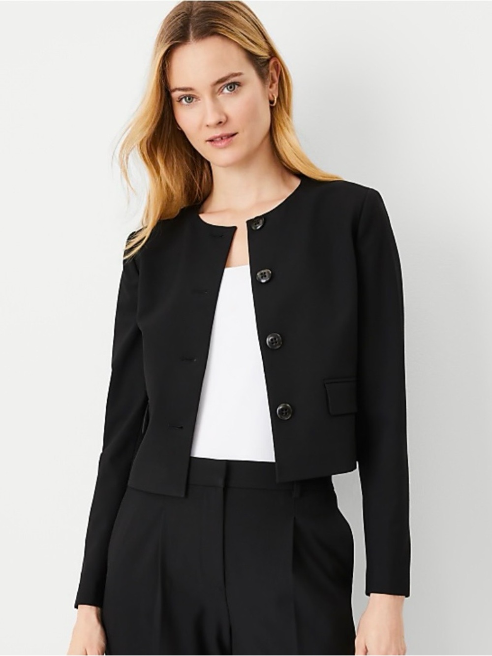 Ann Taylor Crew Neck Jacket in Seasonless Stretch